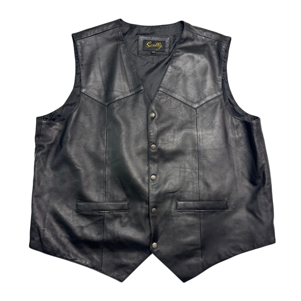 vtg Scully 4XLT 4XL Black Leather Vest Biker Motorcycle Soft Lambskin Western